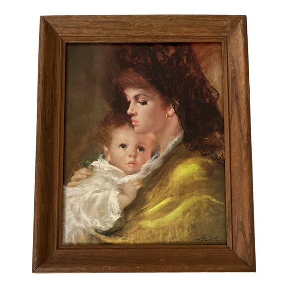 Vintage A. Pentitini Mother & Child Print – 14×16 Framed – 1960s-70s - Picture 1 of 5